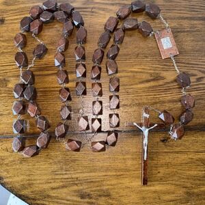 Vintage Wooden Beads Rosary Religious Cross Hail Mary Crucifix Wall Hanging 5.5'